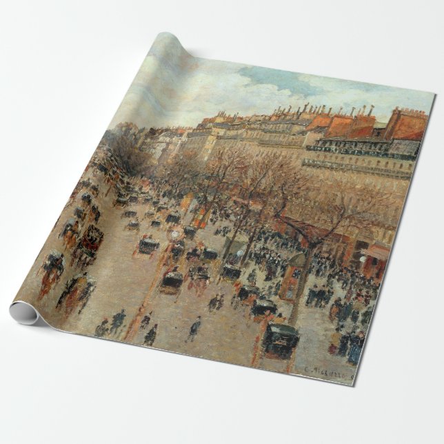 Camille Pissarro Boulevard Montmartre Painting Presentpapper (Utrullad)