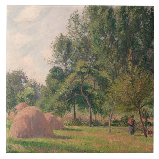 Camille Pissarro - Haystacks, God morgon, Eragny Kakelplatta (Framsidan)