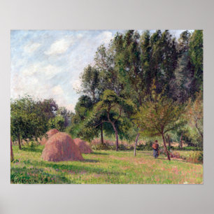 Camille Pissarro Haystacks, God morgon, Eragny Poster