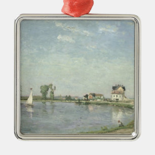 Camille Pissarro på flod kant, 1871 Julgransprydnad Metall