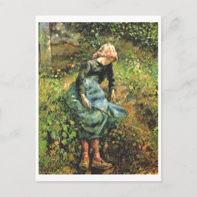 Camille Pissarro - Peasant Girl w. Stick 1881 Olja Vykort (Framsida)