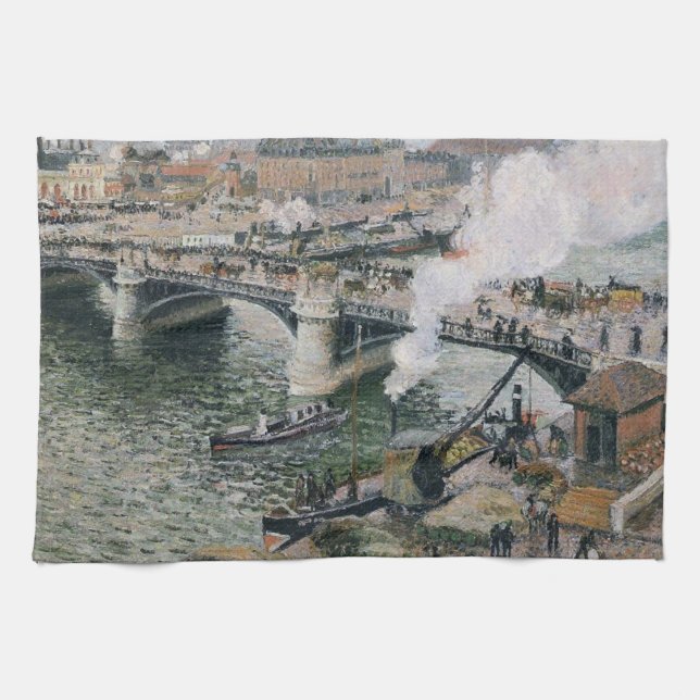 Camille Pissarro Pont Boieldieu in Rouen Painting Kökshandduk (Horisontell)