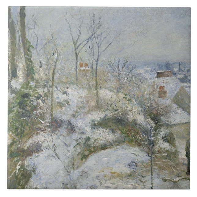 Camille Pissarro - Rabbit Warren vid Pontoise, Snö Kakelplatta (Framsidan)