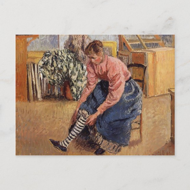 Camille Pissarro- Woman Pending on her Stockings Vykort (Framsida)