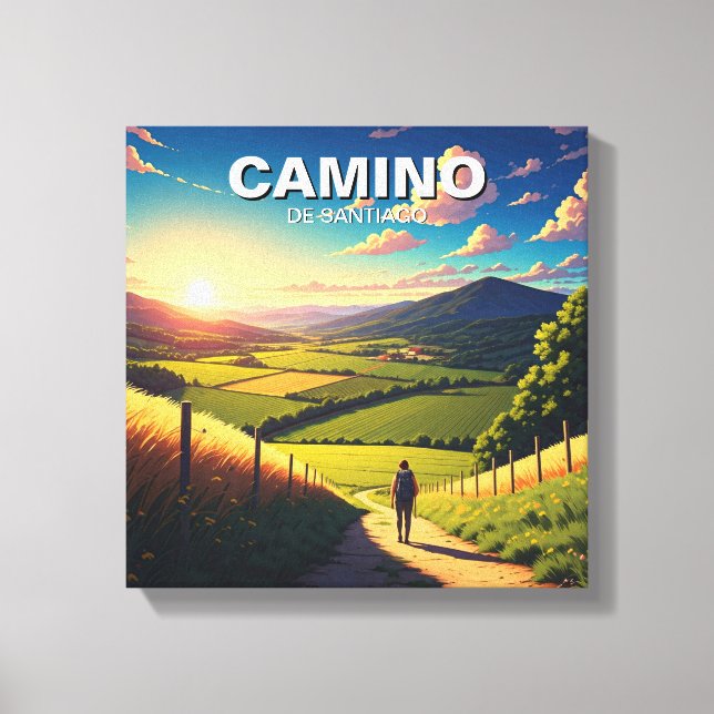 Camino de Santiago Hiker Hiking Sunset Canvastryck (Framsida)