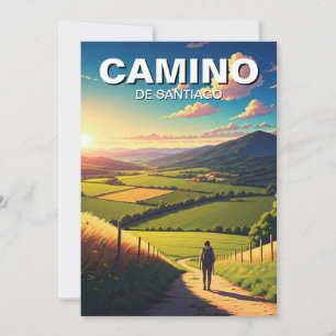 Camino de Santiago Hiker Hiking Sunset Julkort