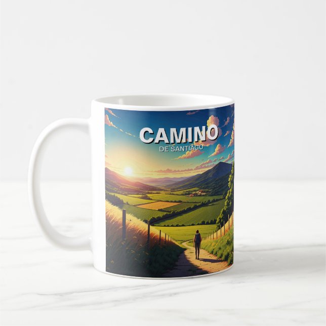 Camino de Santiago Hiker Hiking Sunset Kaffemugg (Vänster)