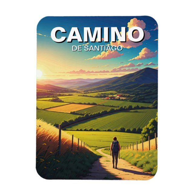 Camino de Santiago Hiker Hiking Sunset Magnet (Vertikal)