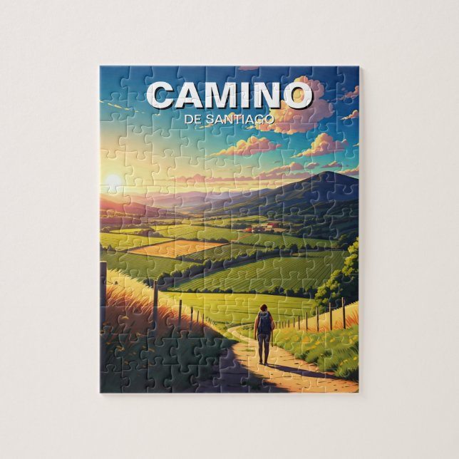 Camino de Santiago Hiker Hiking Sunset Pussel (Vertikal)