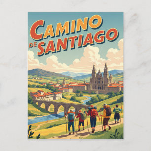 Camino de Santiago Hikers Hiking Vykort
