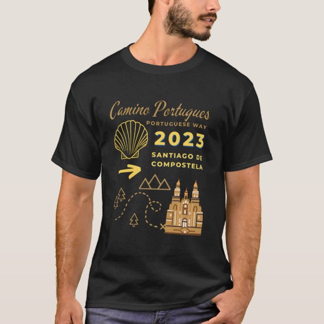 Camino Portugues Way 2023 Santiago De C T Shirt (Framsida)