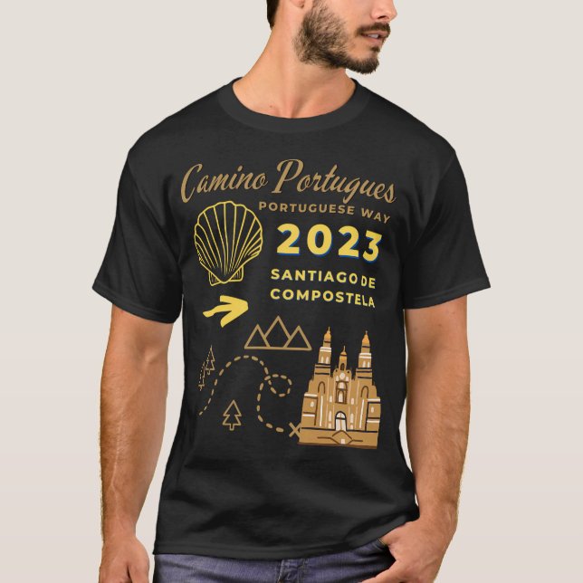 Camino Portugues Way 2023 Santiago De C T Shirt (Framsida)