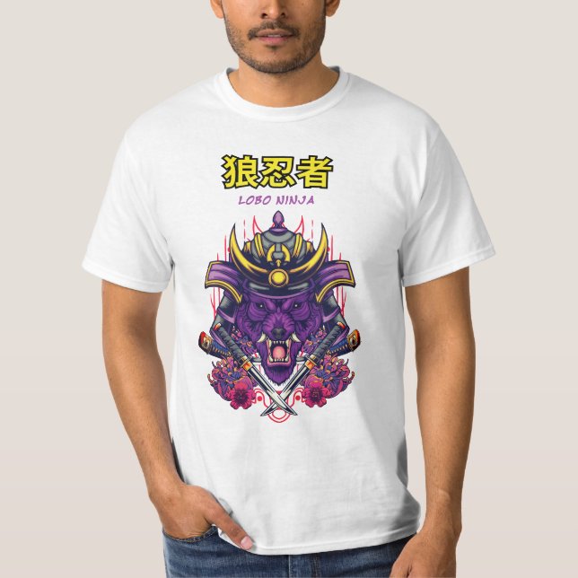 Camisa masculina Lobo Ninja T Shirt (Framsida)
