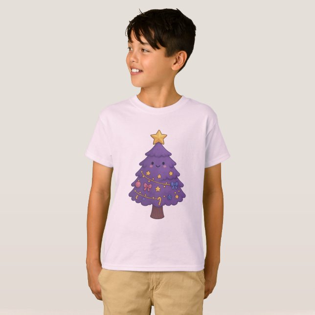 Camisa (T-shirt) Infantil Arvore de Natal Roxinha T Shirt (Hel framsida)