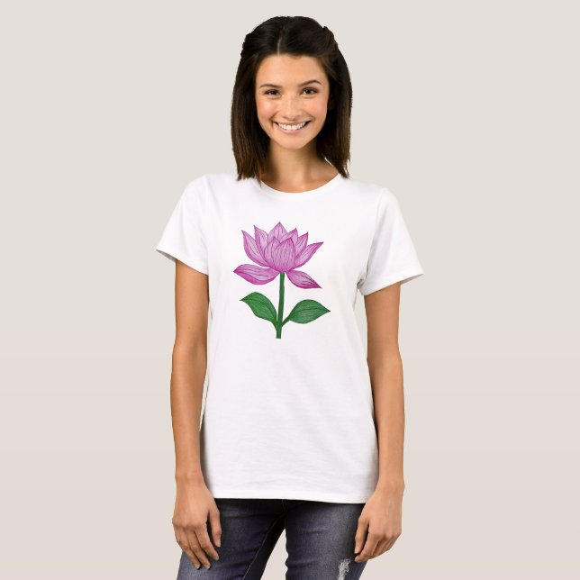 Camiseta básia mujer, con flor rosada t shirt (Hel framsida)