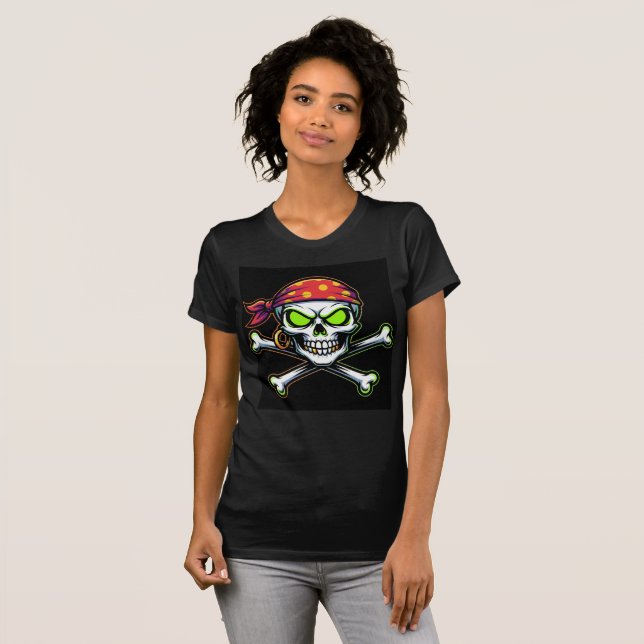 Camiseta Bella+Canvas Caveira Pirata Neon Verde T Shirt (Hel framsida)