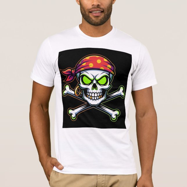 Camiseta Bella+Canvas Caveira Pirata Neon Verde T Shirt (Framsida)