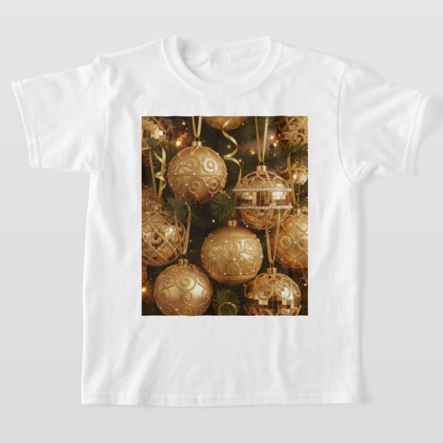 Camiseta Bolas Douradas de Natal T Shirt (Laydown)