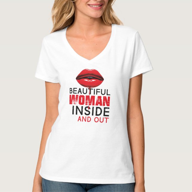 Camiseta con cuello en V Beautiful Woman T Shirt (Framsida)
