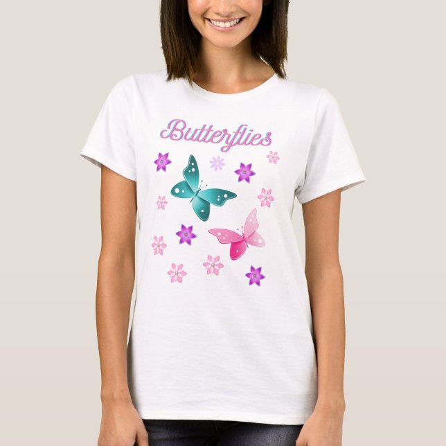 Camiseta Dama con mariposas T Shirt (Framsida)