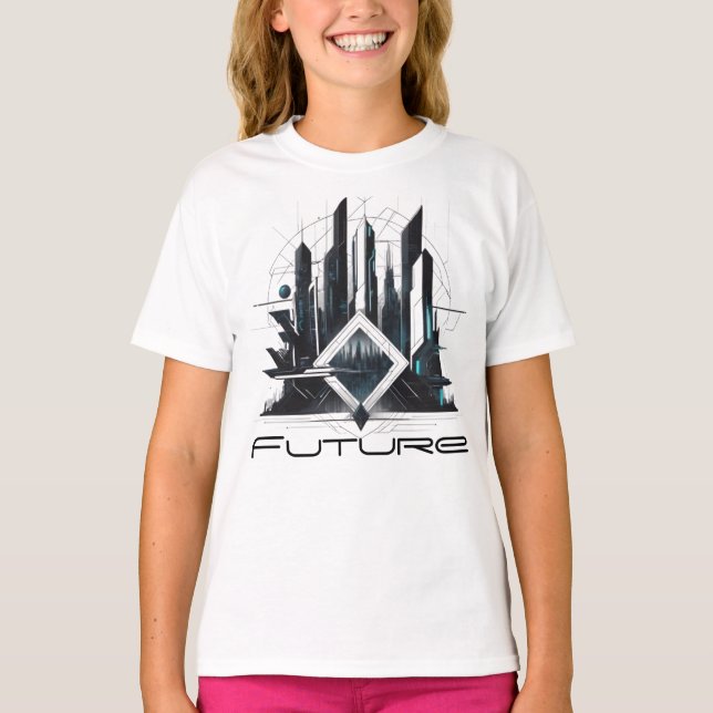 Camiseta Fem Juvenil Básica Abstrato Futurista-4 T Shirt (Framsida)