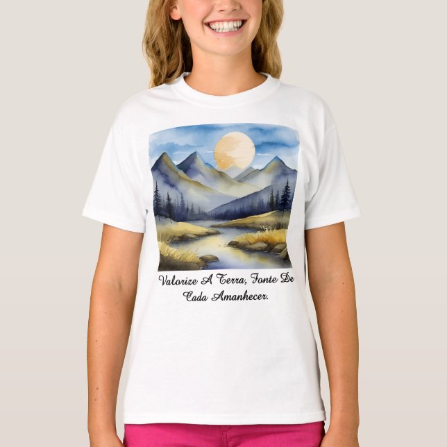 Camiseta Fem Juvenil Básica Amanhecer da Terra-2 T Shirt (Framsida)