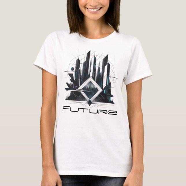 Camiseta Feminina Básica Abstrato Futurista-4 T Shirt (Framsida)