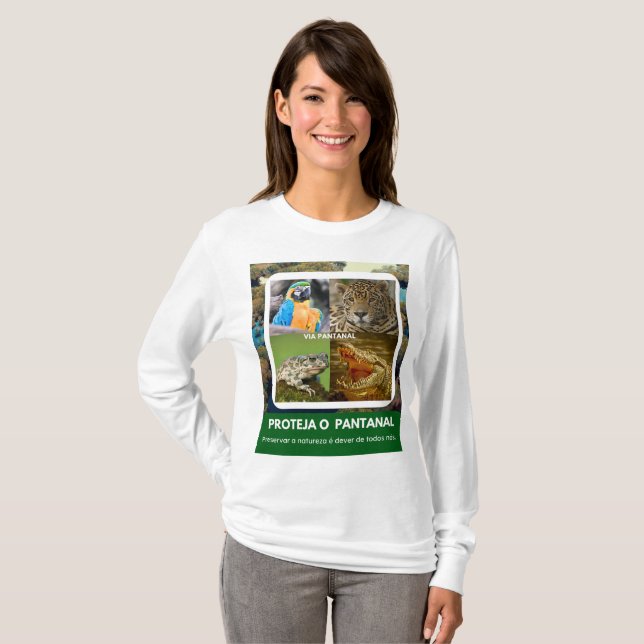 Camiseta Feminina Básica de Mangas Longas Pantanal T Shirt (Hel framsida)