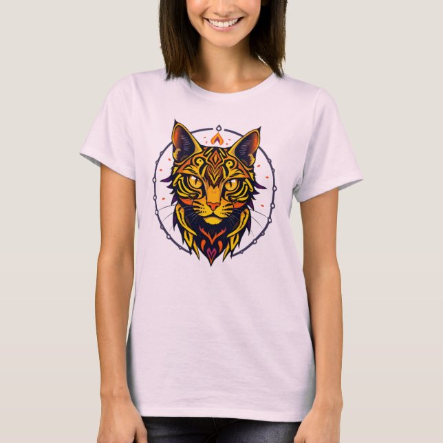 Camiseta Feminina Básica Gato Tribal T Shirt (Framsida)