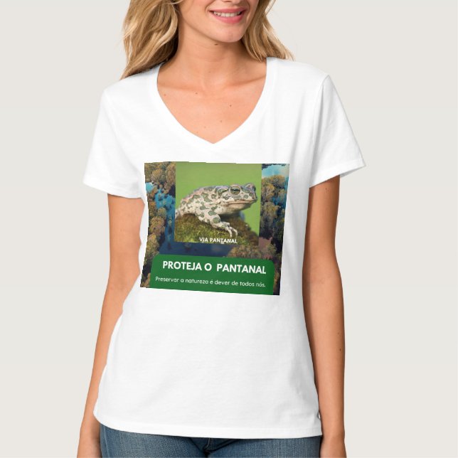 Camiseta Feminina Básica, Gola em V - Via Pantanal T Shirt (Framsida)
