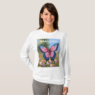 Camiseta Feminina Básica Mangas Longas Borboleta T Shirt