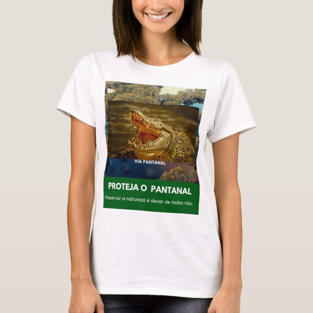 Camiseta Feminina Básica Via Pantanal Jacaré T Shirt (Framsida)