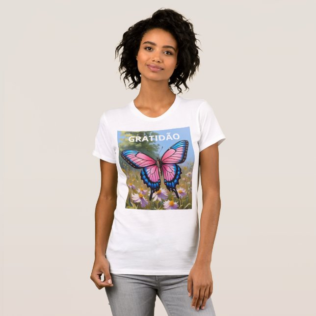 Camiseta feminina justa Bella+Canvas borboleta T Shirt (Hel framsida)