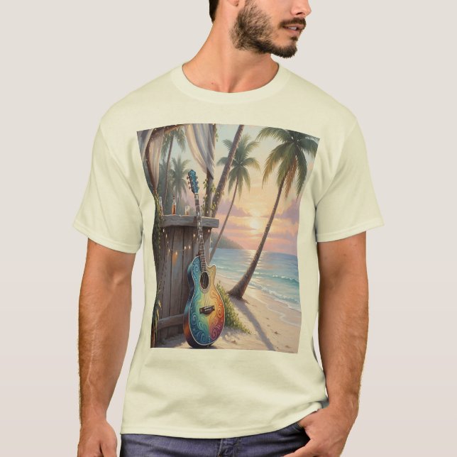 Camiseta guitarra en la playa  t shirt (Framsida)