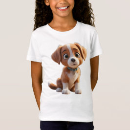 Camiseta Infantil Feminina Cão em Jersey Fina 3D T Shirt
