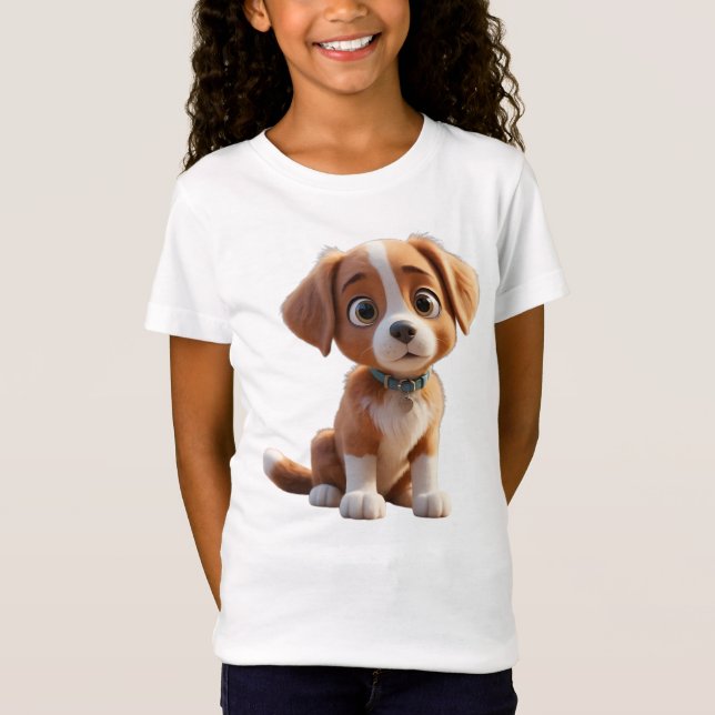 Camiseta Infantil Feminina Cão em Jersey Fina 3D T Shirt (Framsida)