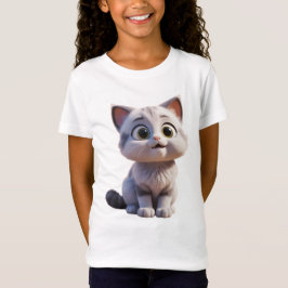 Camiseta Infantil Feminina Gato em Jersey Fina 3D T Shirt