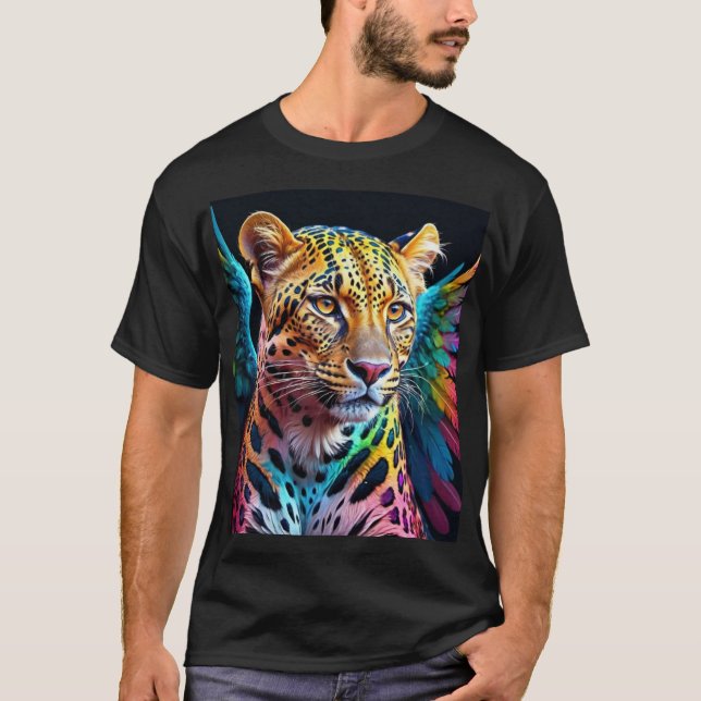 Camiseta Leopardo Multicolorido com Asas T Shirt (Framsida)