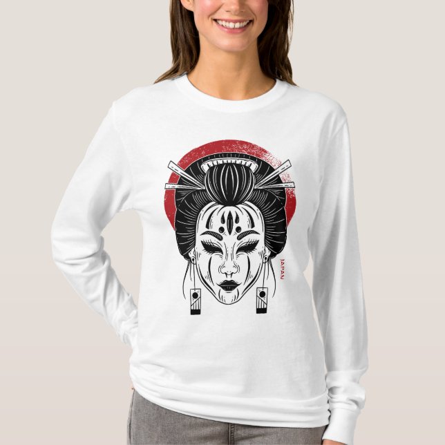 Camiseta manga longa a gueixa / japão t shirt (Framsida)