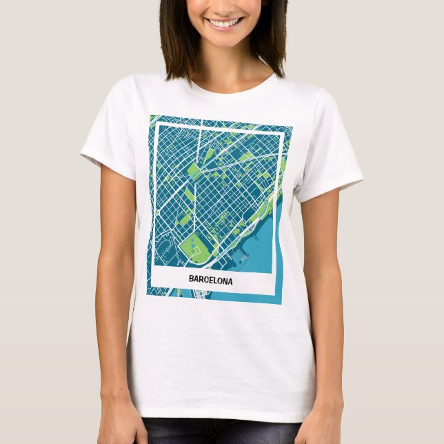 Camiseta mapa minimalista Barcelona - Azul-verde T Shirt (Framsida)