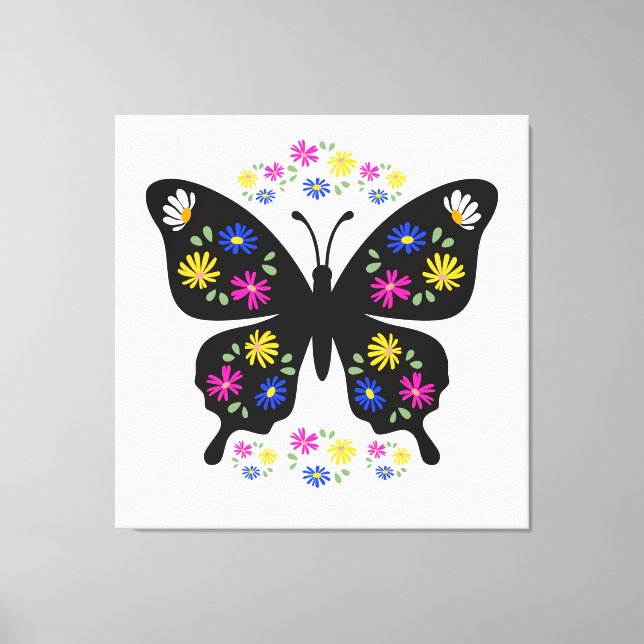 Camiseta mariposa con flores multicolor canvastryck (Framsida)