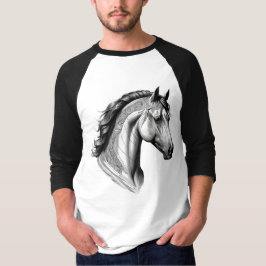 Camiseta Masc Básica Cavalo Manga Raglan 3/4 3D T Shirt