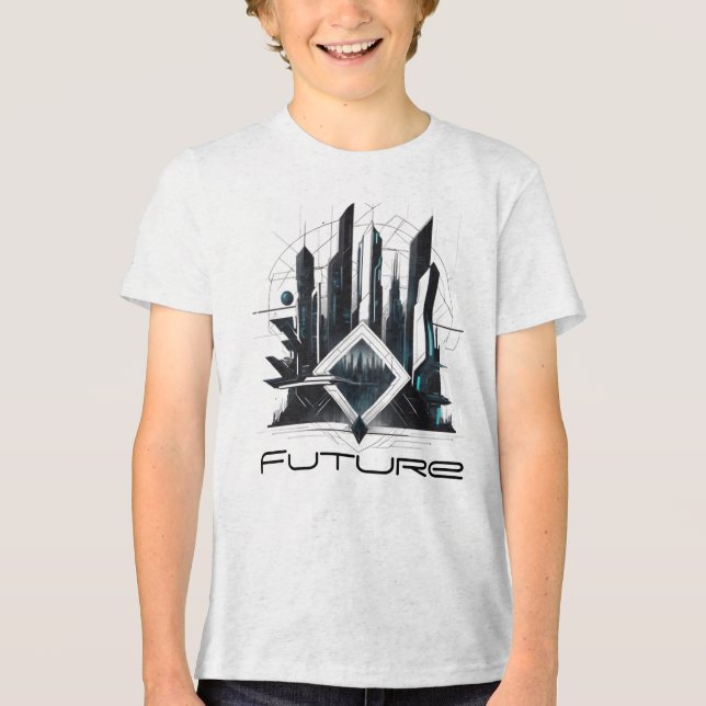 Camiseta Masc Juvenil Básica Abstrato Futurista-4 T Shirt (Framsida)
