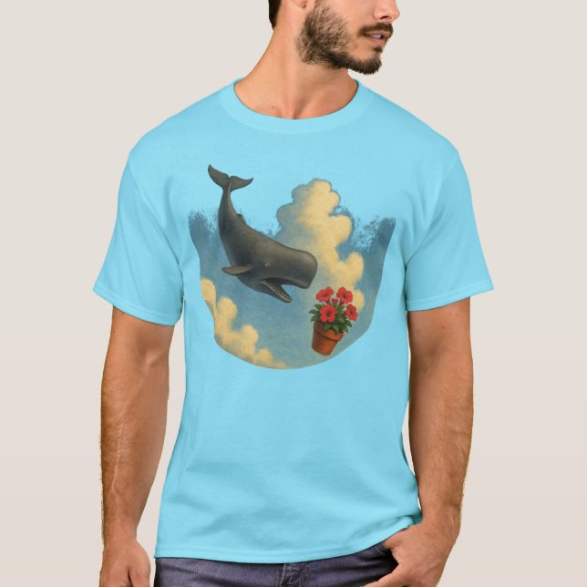 Camiseta Masc. Whale And Bowl Of Petunias - Front T Shirt (Framsida)