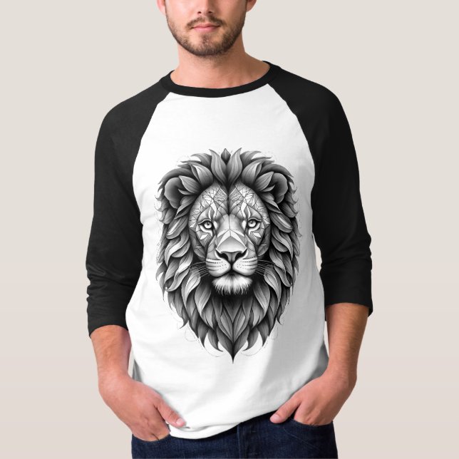 Camiseta Masculina Básica Leão Manga Raglan 3/4  T Shirt (Framsida)