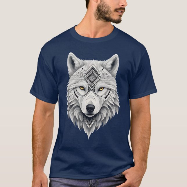 Camiseta Masculina Básica Lobo Branco T Shirt (Framsida)