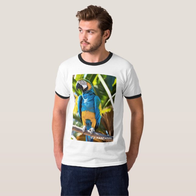Camiseta Masculina Básica Ringer Arara Azul T Shirt (Hel framsida)