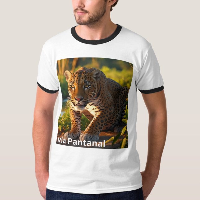 Camiseta Masculina Básica Ringer Onça Pintada T Shirt (Framsida)