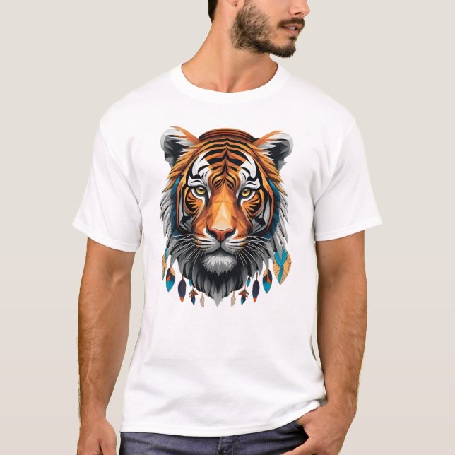 Camiseta Masculina Básica Tigre Tribal T Shirt (Framsida)