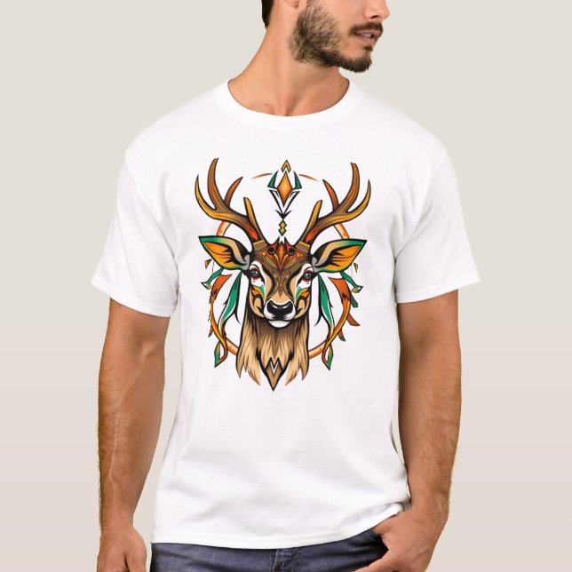 Camiseta Masculina Básica Veado Tribal T Shirt (Framsida)